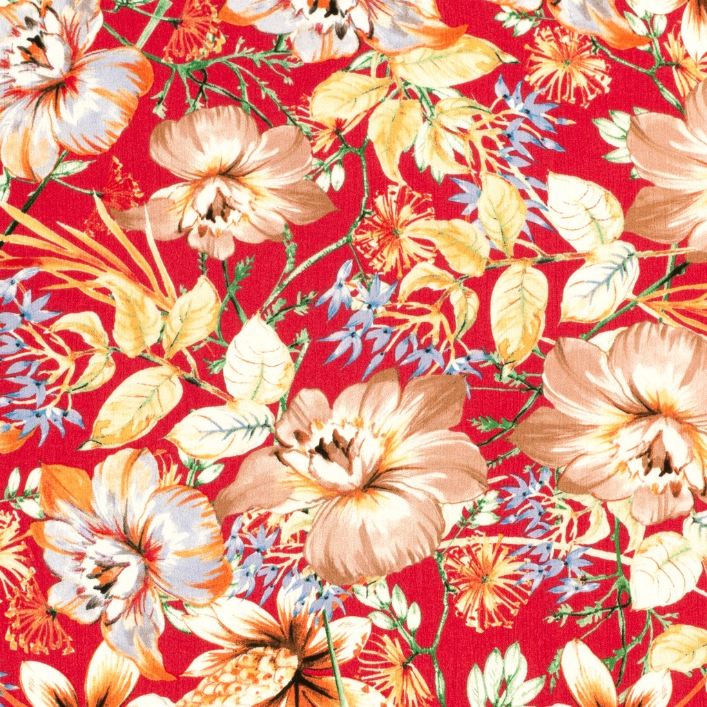 Viscose crepe print bloemen koraal