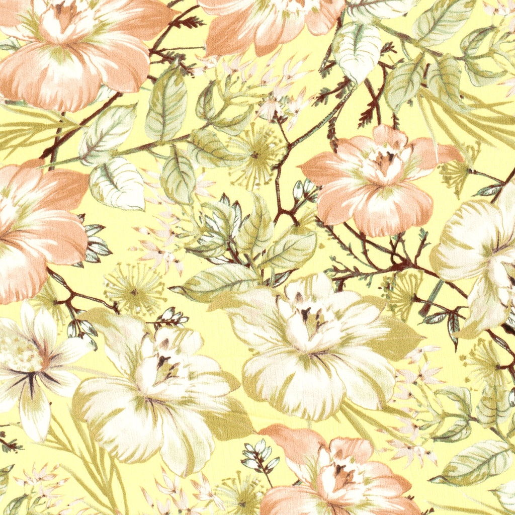 Viscose crepe print bloemen geel