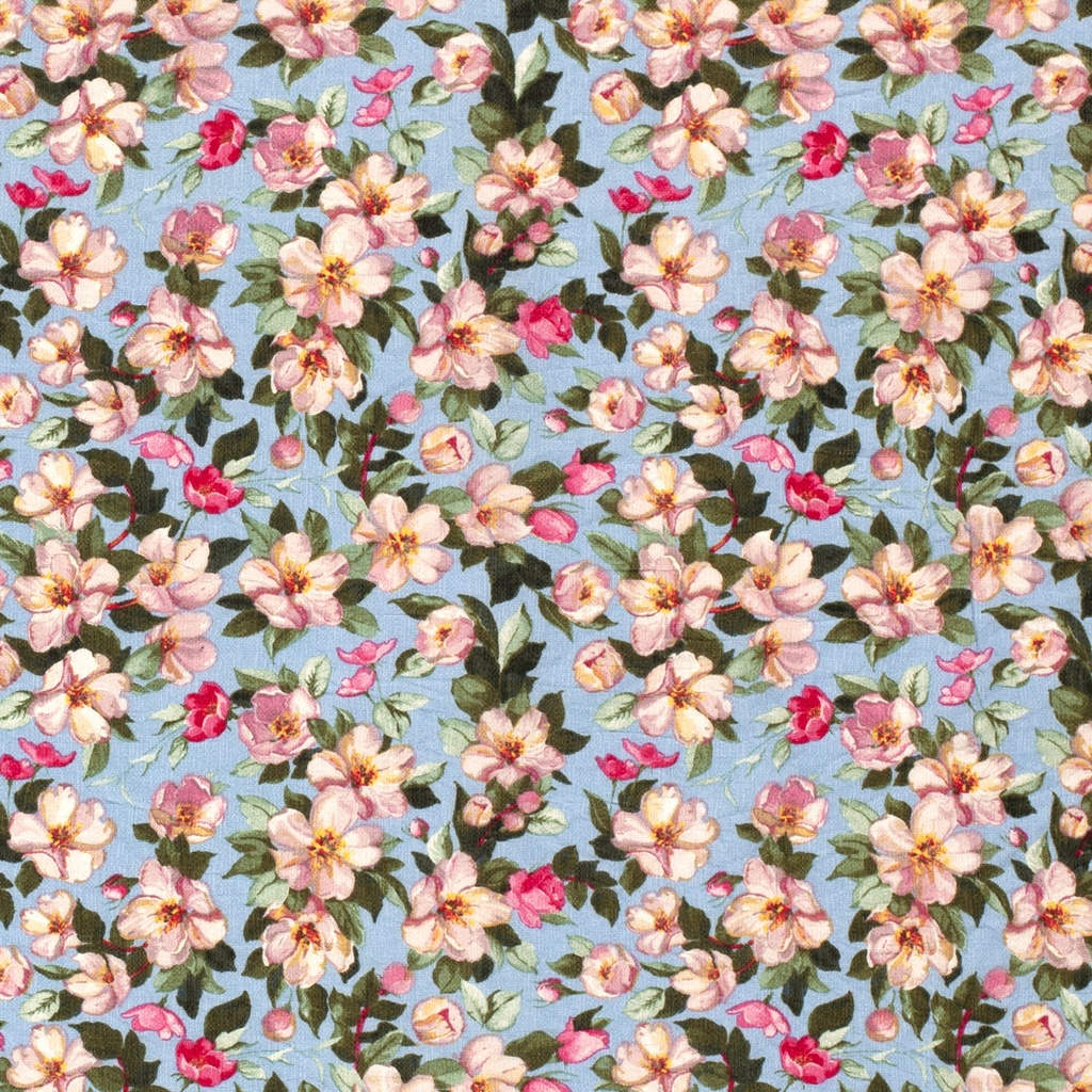 Viscose/ny crepe print bloemen babyblauw