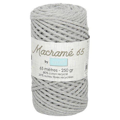 Trimids Macramé touw 3mm - 250gr - 65m-Licht grijs