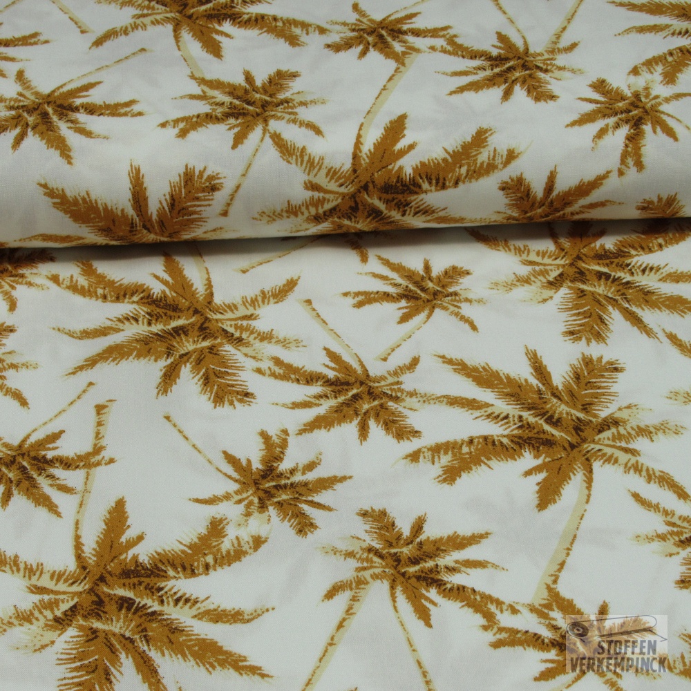 Viscose Popeline Palmboom Wit/Roest