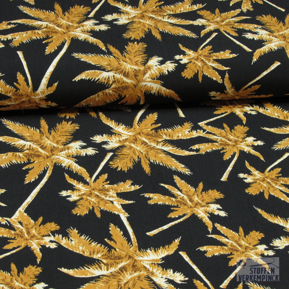 Viscose Popeline Palmboom Zwart