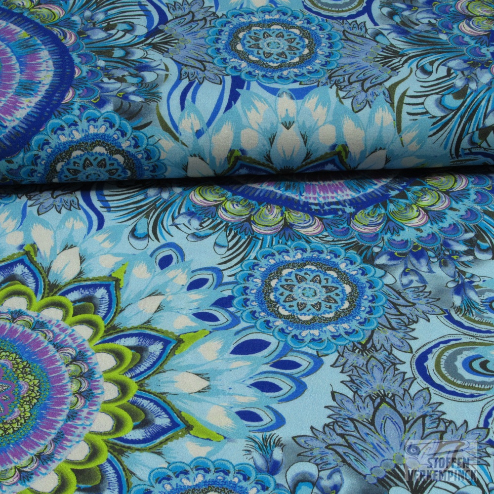 Viscose Popeline Digi. Rozetten Blauw