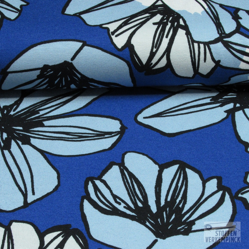 Jersey Viscose Big Flower Blauw