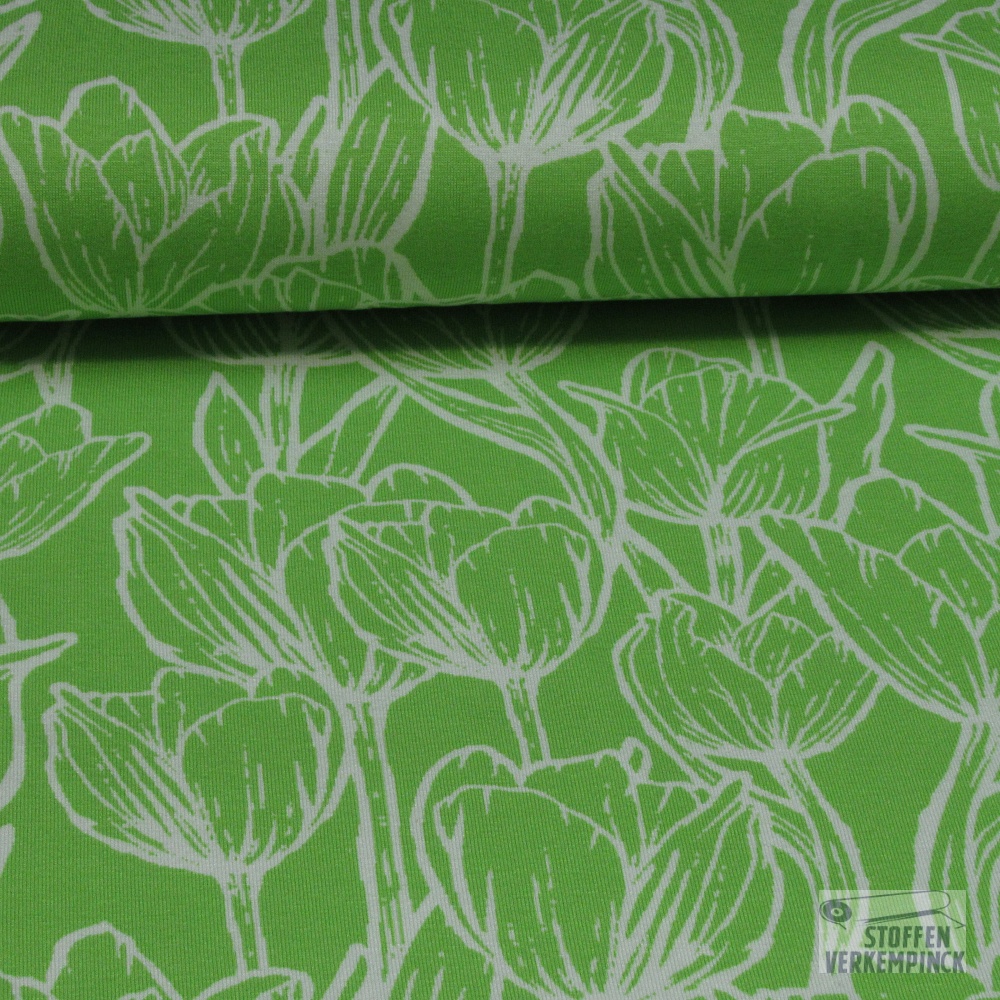 Jersey Viscose Tulpen Groen