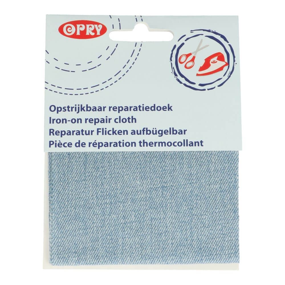 Opry reparatiedoek jeans opstrijkbaar 10x40cm lichtblauw