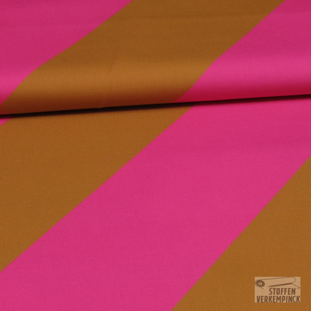Katoen Diagonale Streep 9.5 cm. Caramel/Pink