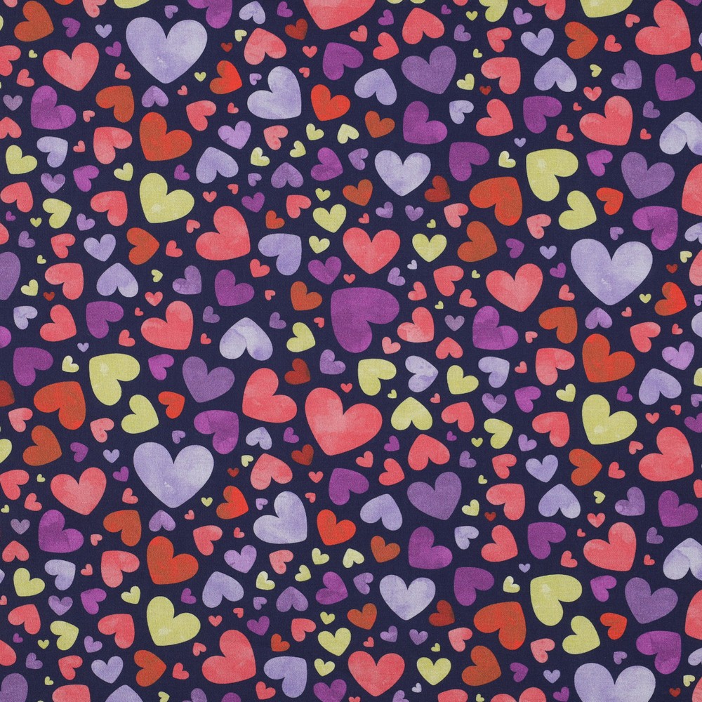 Fine Poplin Digital Hearts Navy