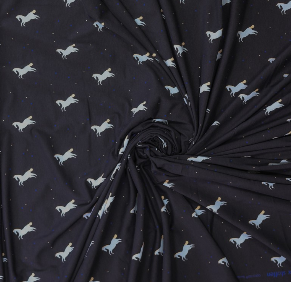 Jersey Katoen Horses Dark Grey