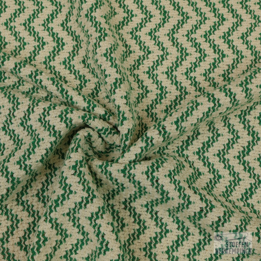 Geweven Katoen Zigzag Groen/Ecru