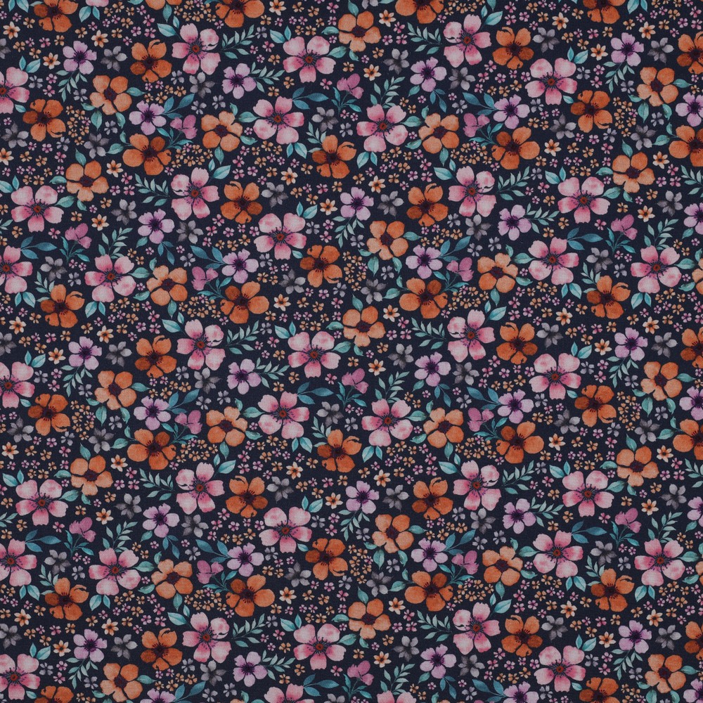 Fine Poplin Digital Flowers Navy