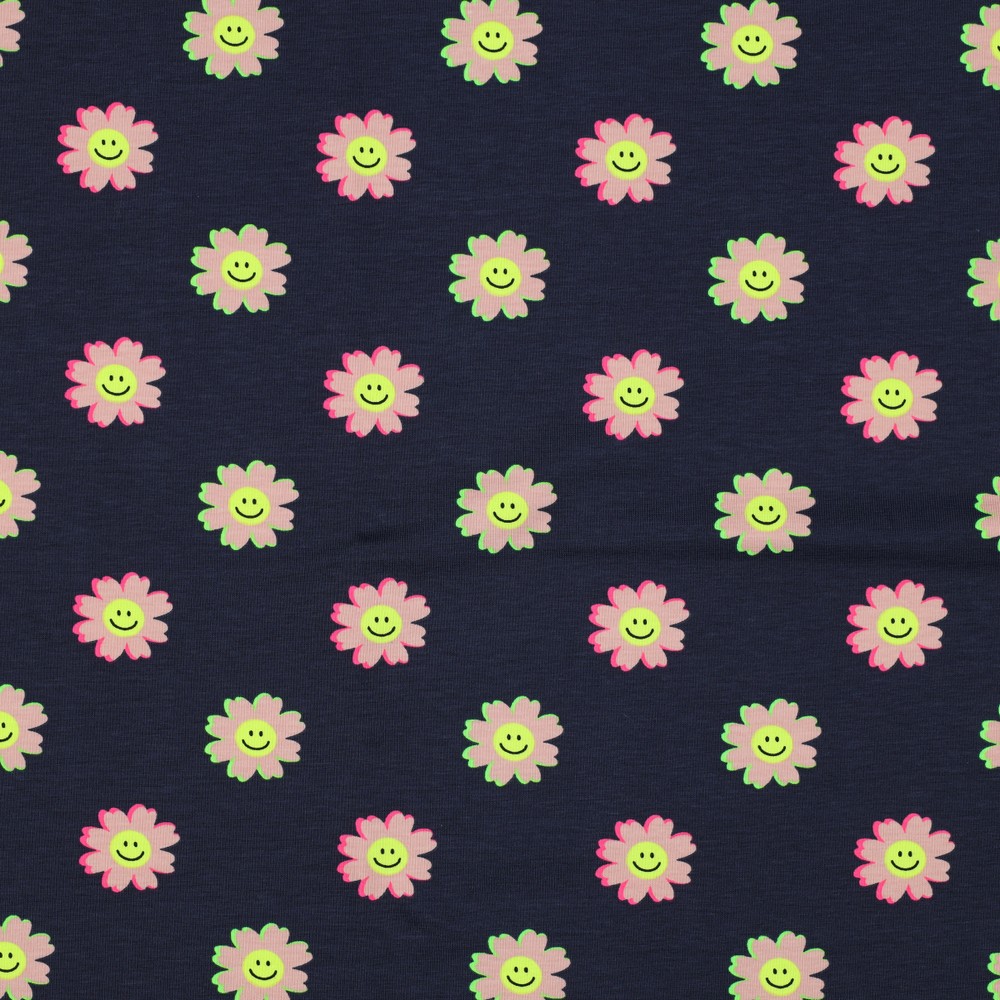 Jersey Neon Happy Flowers Navy