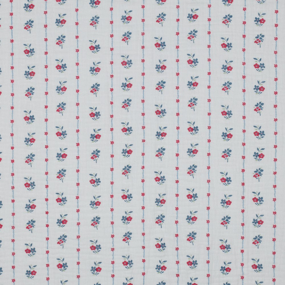 Double Gauze Little Flowerstripes White