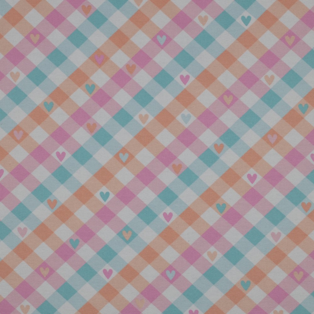 Flanel Check/Hearts Mint/Peach