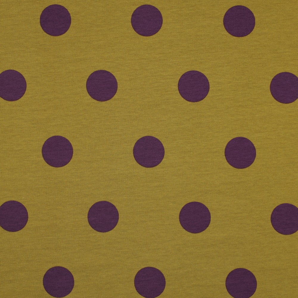 French Terry 3 cm. Dots Paars/Olijf