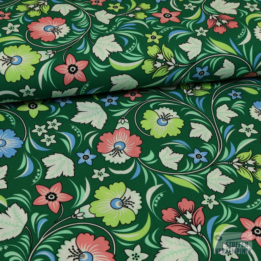 Crêpe Viscose Sixty Flowers Groen
