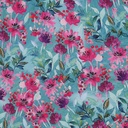 Viscose Digital Pink Flowers on Blue