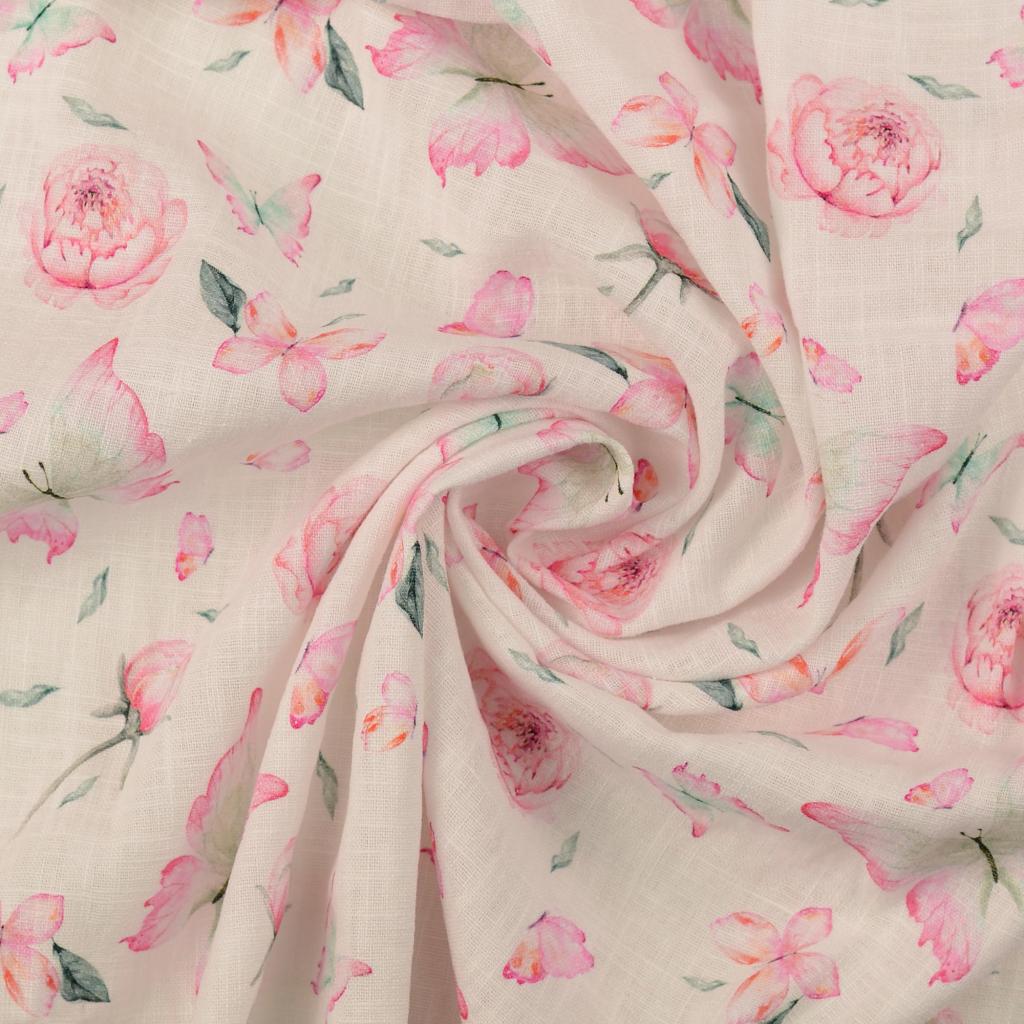 Linnen Digital Vlinders/Rozen roze