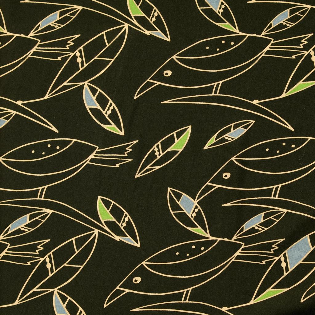Viscose Poplin Bending Bird Olive