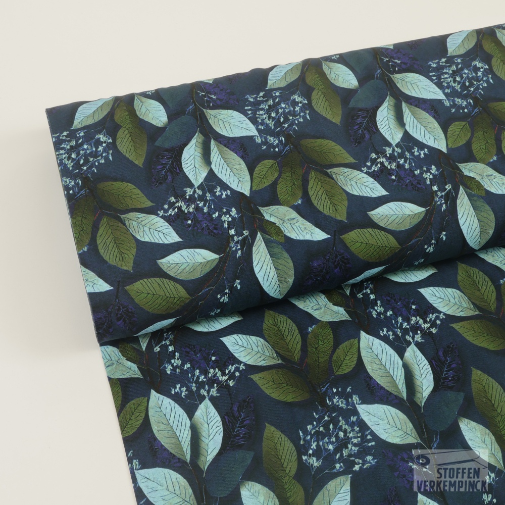 Jersey Digital Decorative Leaves Kaki/Aqua