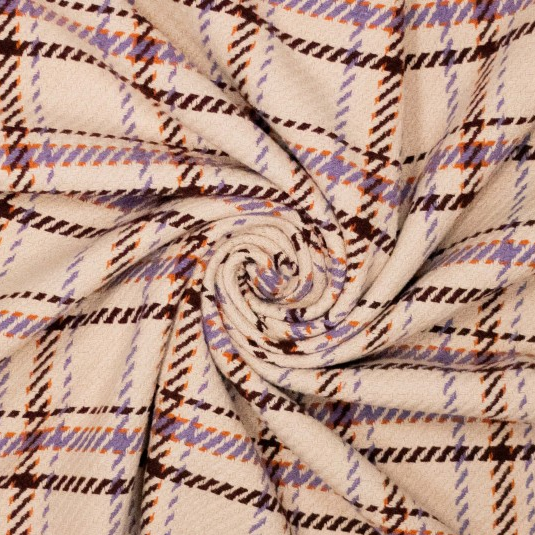 Mantelstof Geruit Beige/Lila/Plum