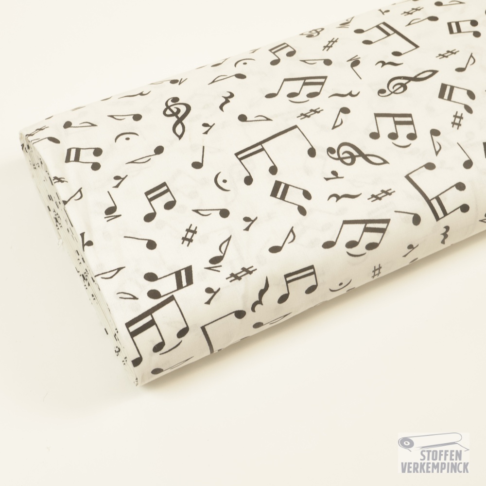 Katoen Print Muzieknoten Wit
