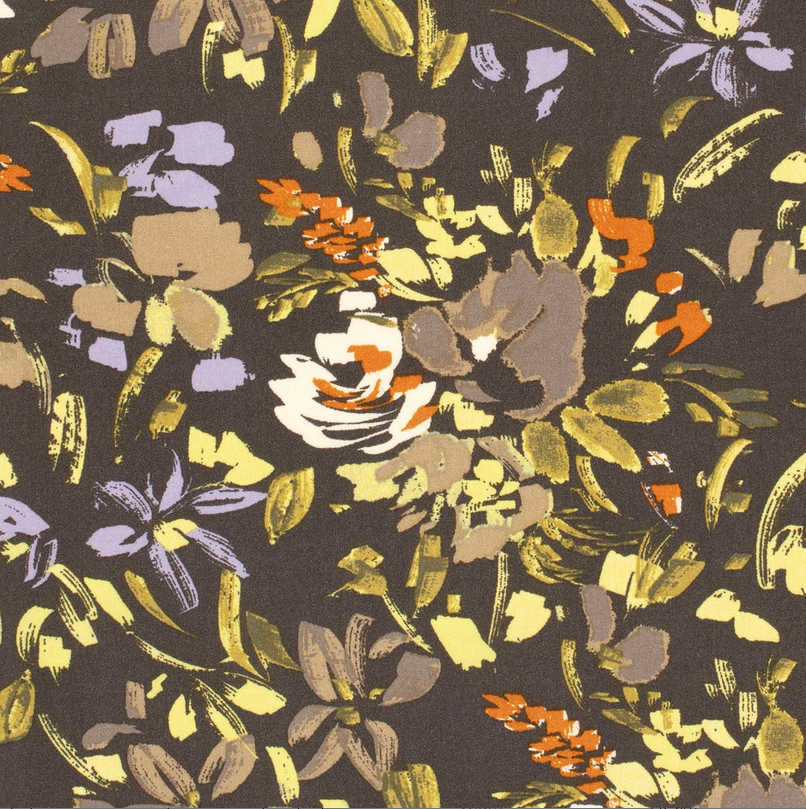 Viscose Poplin Abstract Flowers Grey