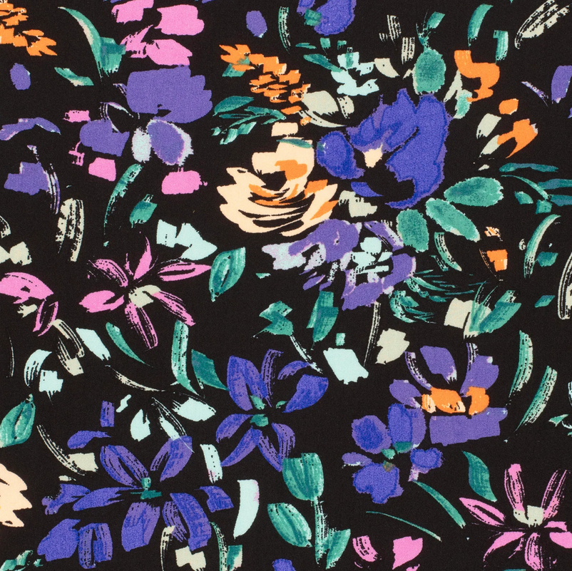 Viscose Poplin Abstract Flowers Black