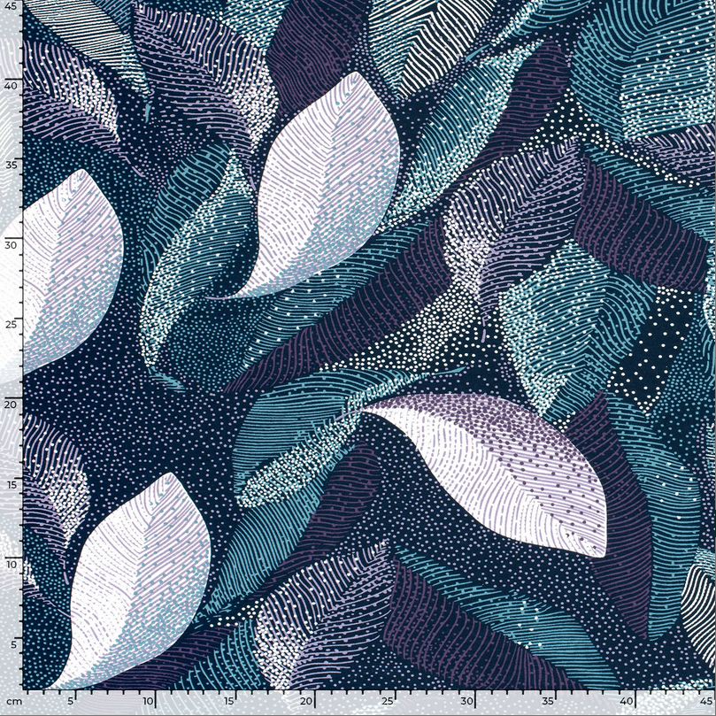 Jersey Viscose Big Leaves Lila/Navy