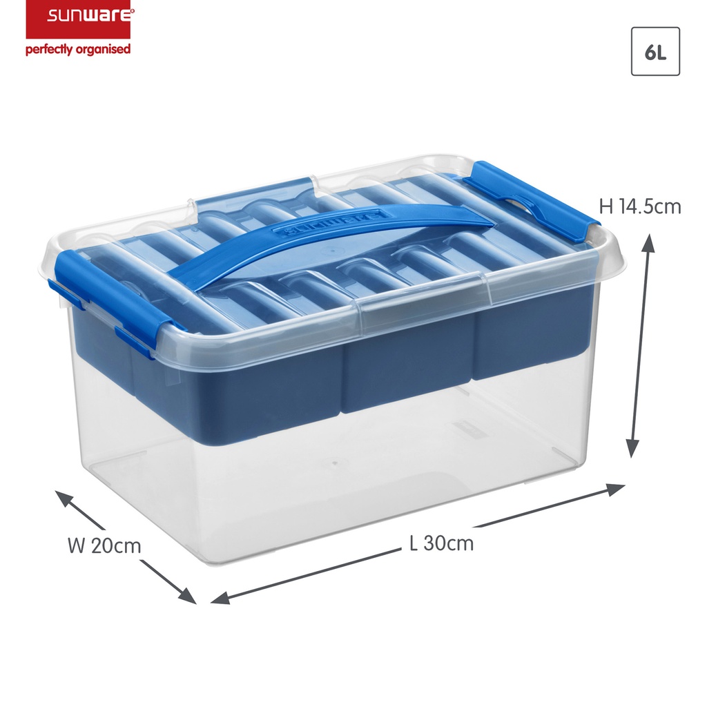 Q-line opbergbox met inzet 6L (30x20x14,5cm) transparant blauw