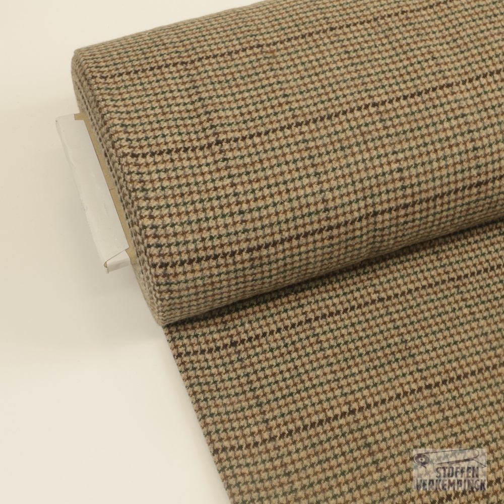 Mantelstof Prince de Galle Beige/Groen/Bruin