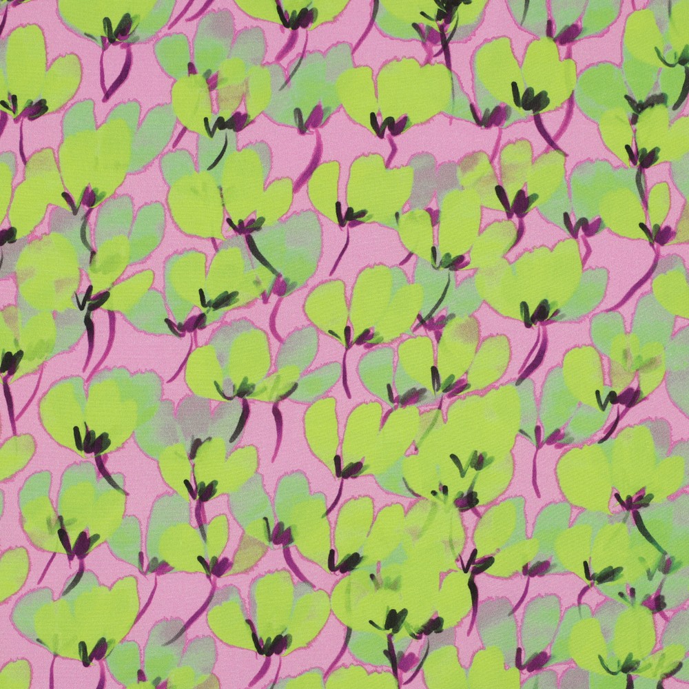 Viscose Digital Tulipes Green/Rose