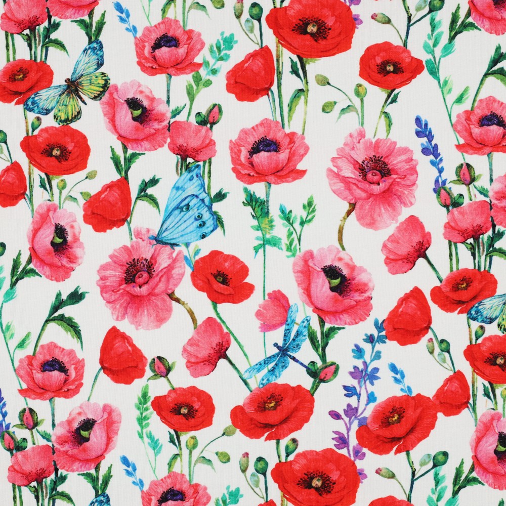 French Terry Digital Poppy's White