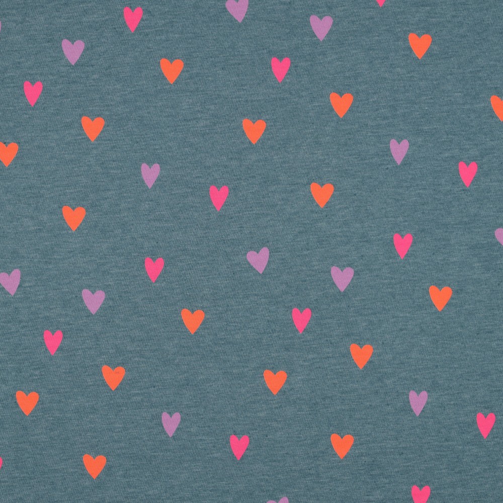 Jersey Melange Neon Hearts Dusty Petrol