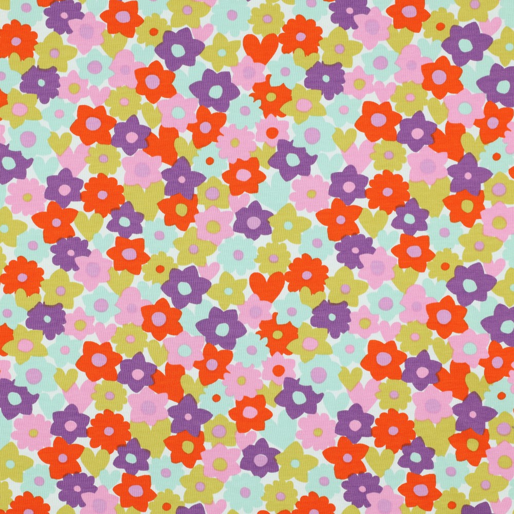 Jersey Pretty Flowers Orange/Mint