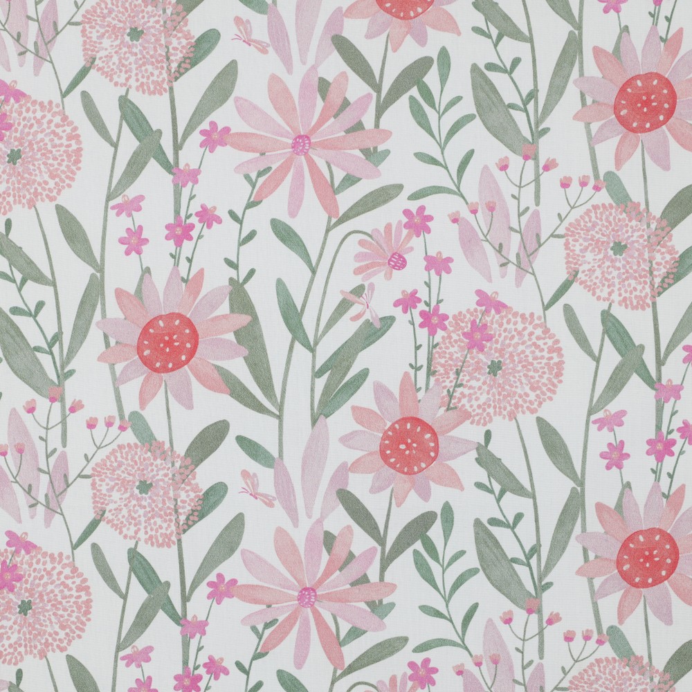 Fine Poplin Digital Field Flowers White
