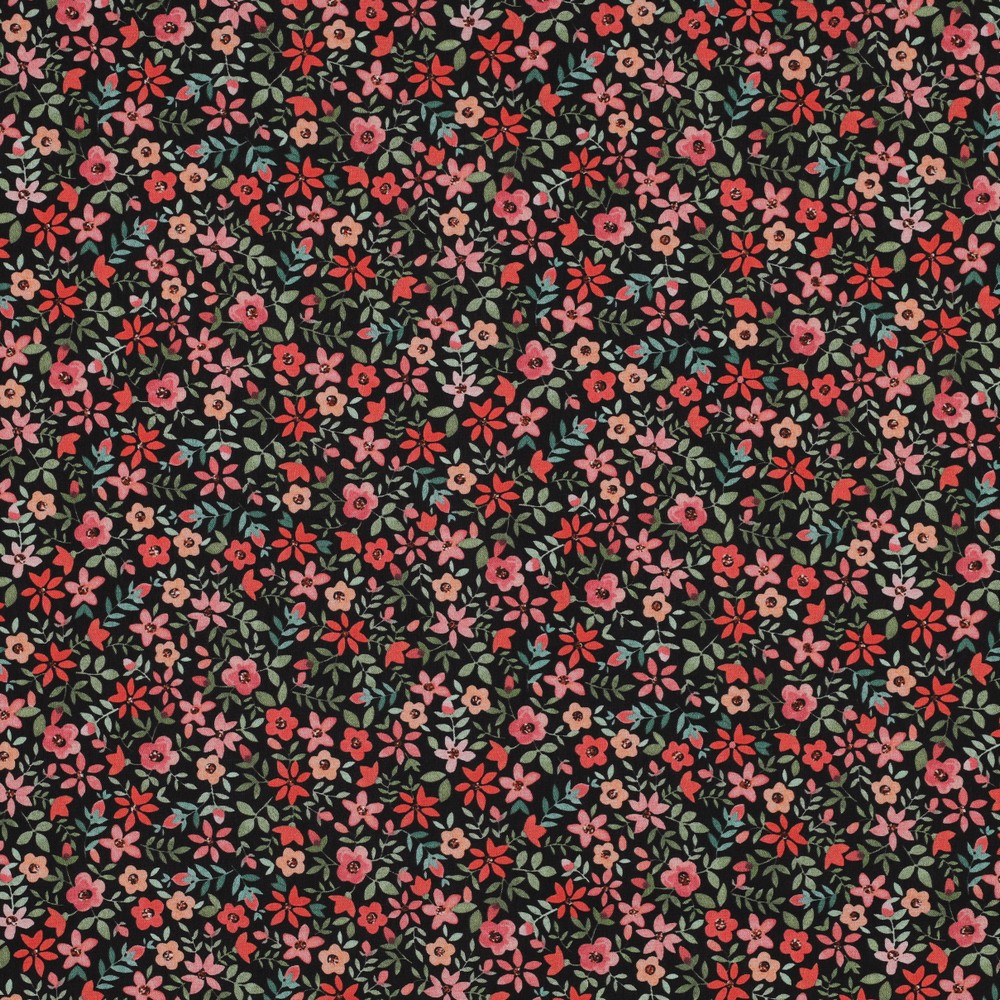 Fine Poplin Digital Mille Fleurs Black/Red