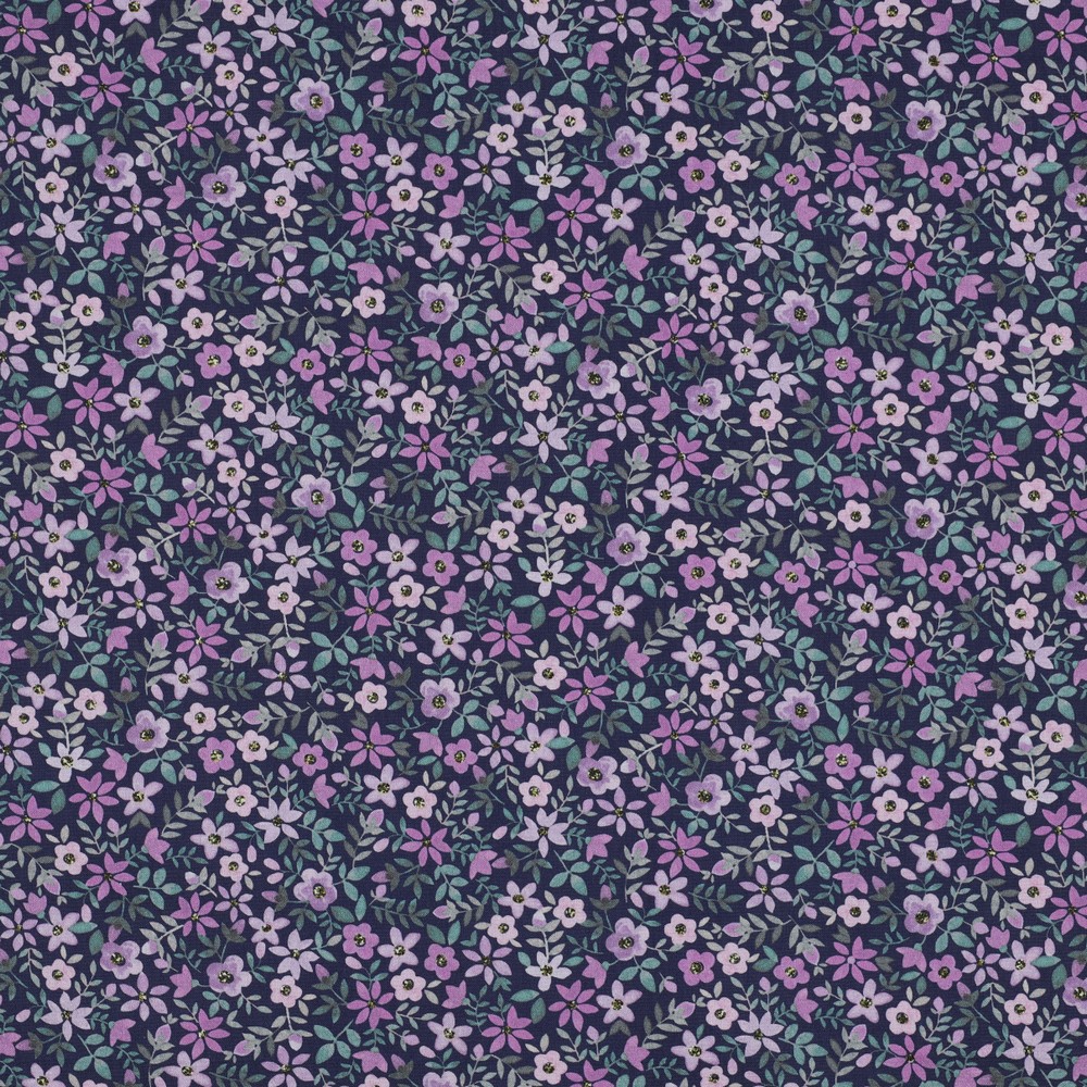 Fine Poplin Digital Mille Fleurs Navy/Purple