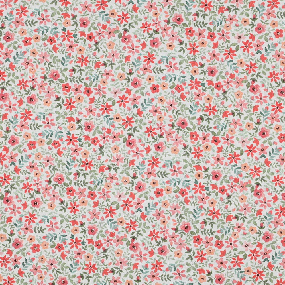 Fine Poplin Digital Mille Fleurs White/Coral