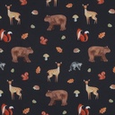 Fine Poplin Digital Forest Animals Dark Navy
