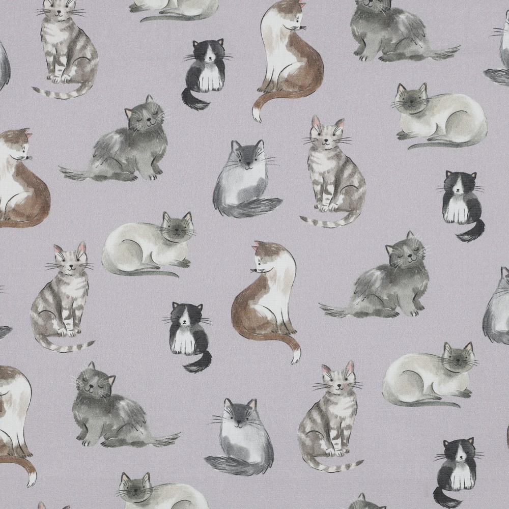 Fine Poplin Digital Cats Dusty Lilac