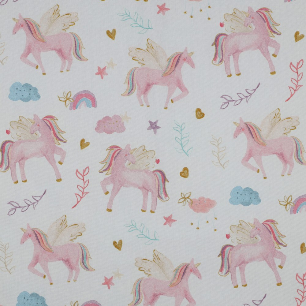 Fine Poplin Digital Unicorns White