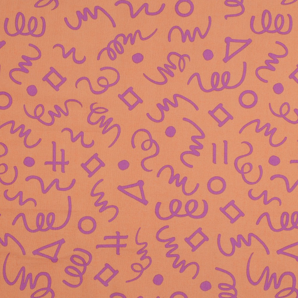 Fine Poplin Abstract Drawing Peach/Lila