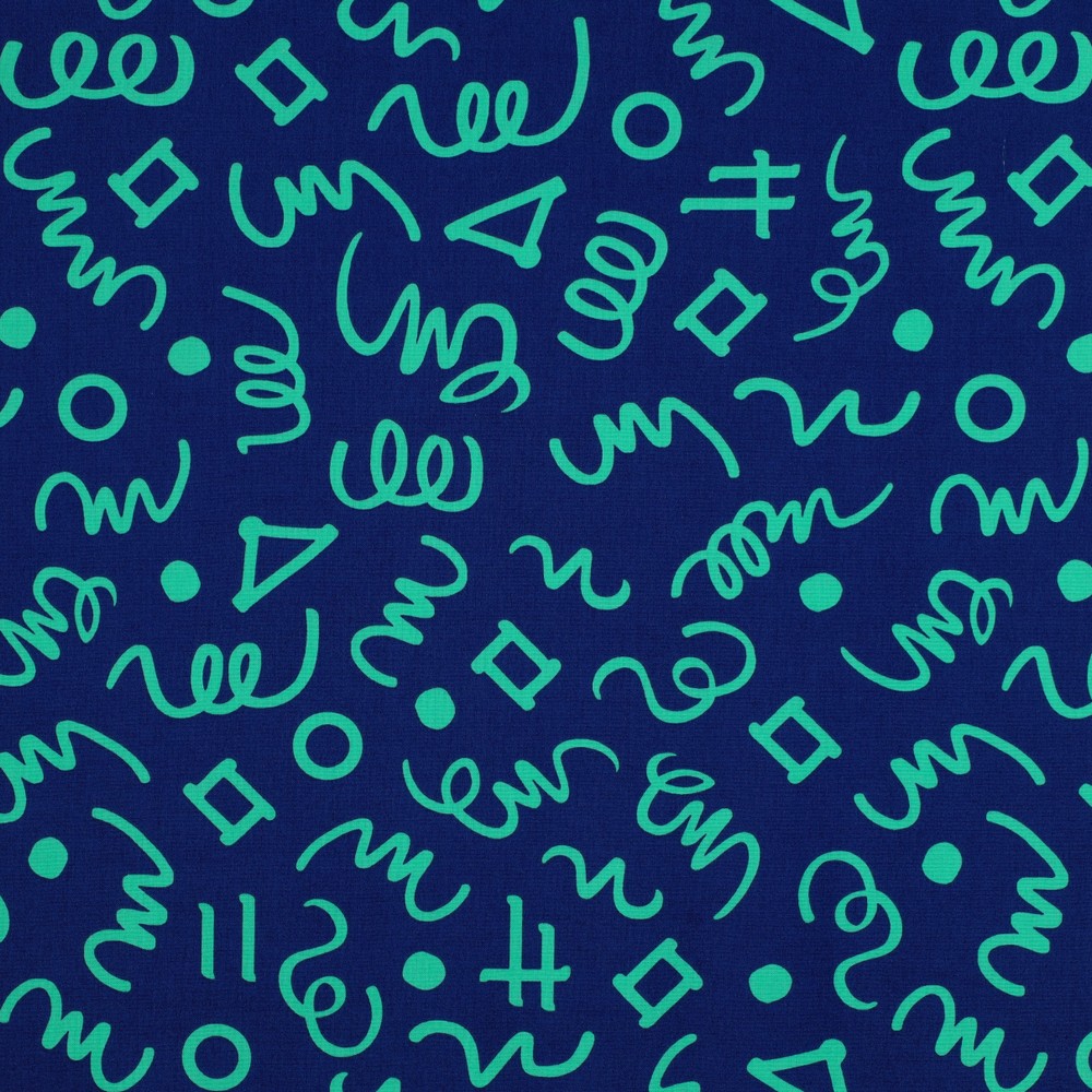 Fine Poplin Abstract Drawing Blue/Green