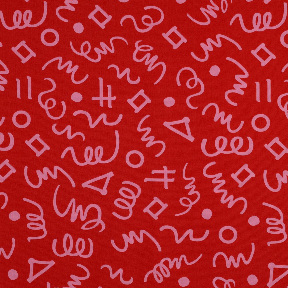 Fine Poplin Abstract Drawing Red/Rose