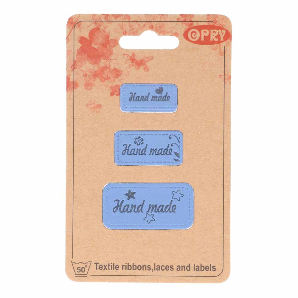 Opry skai-leren labels handmade lichtblauw