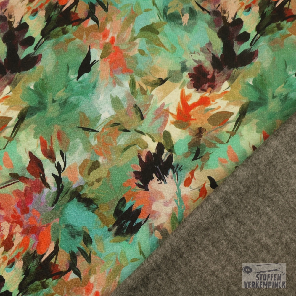 Alpenfleece Digital Painted Flowers Jade