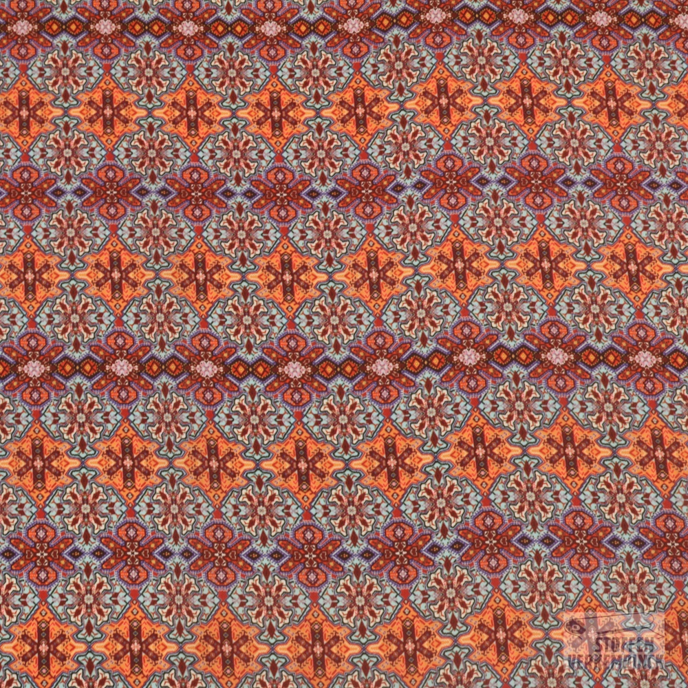 Satijn Oriental Print Koraal/Blauw