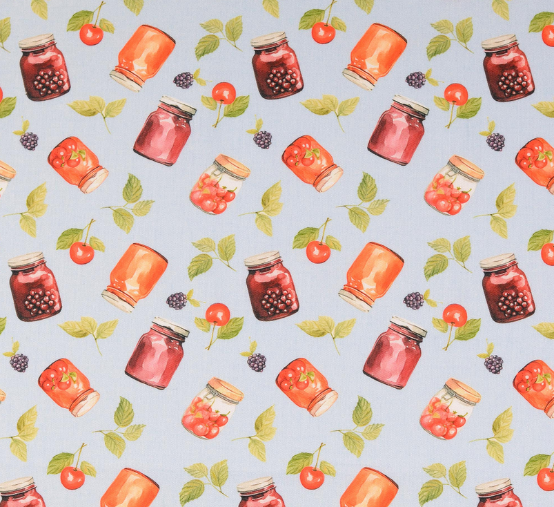 Katoen Digitaal Ingemaakt Fruit Lichtblauw