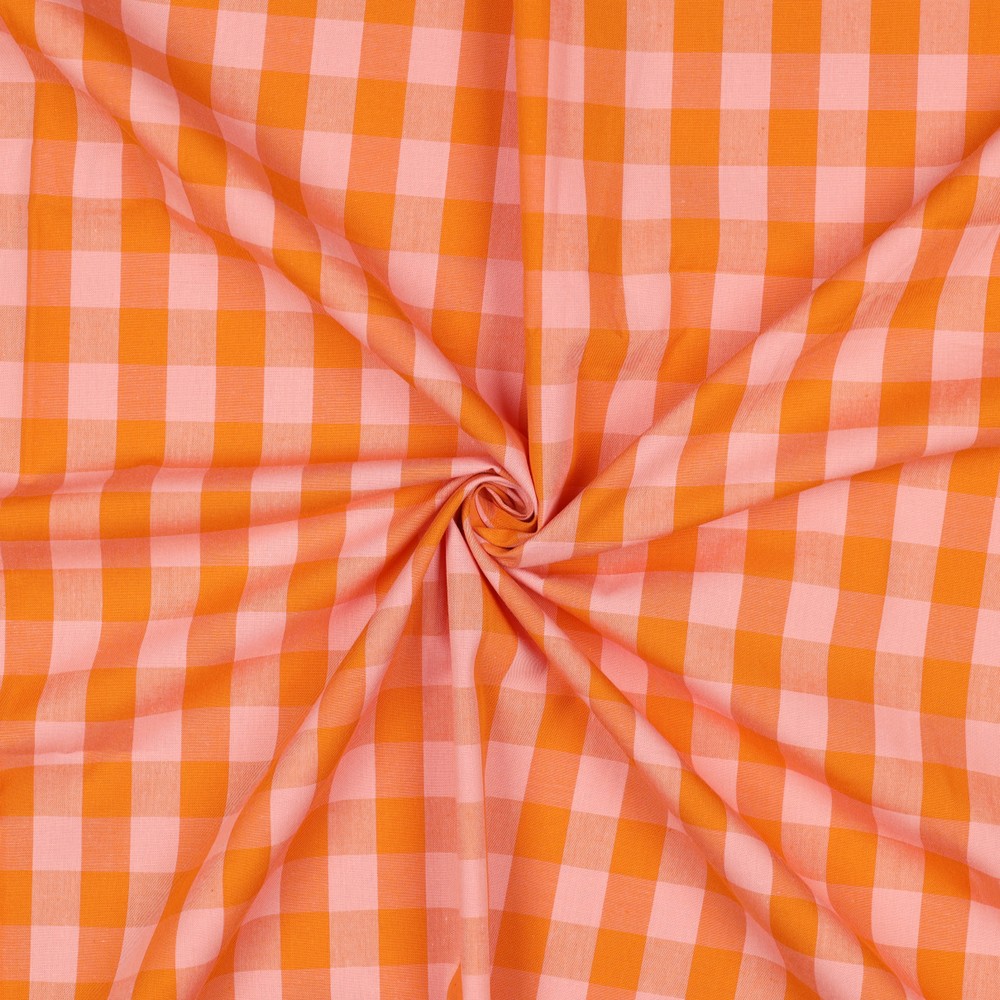 Cotton Yarn Dyed Checks Orange/Salmon